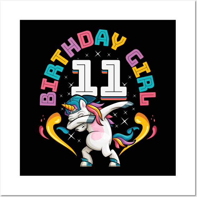 Dabbing Unicorn Birthday Girl 11 Years Old Wall Art by aneisha